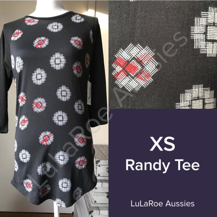 Lularoe Randy Xs / Black With White/red Medallions Black Sleeves Tops