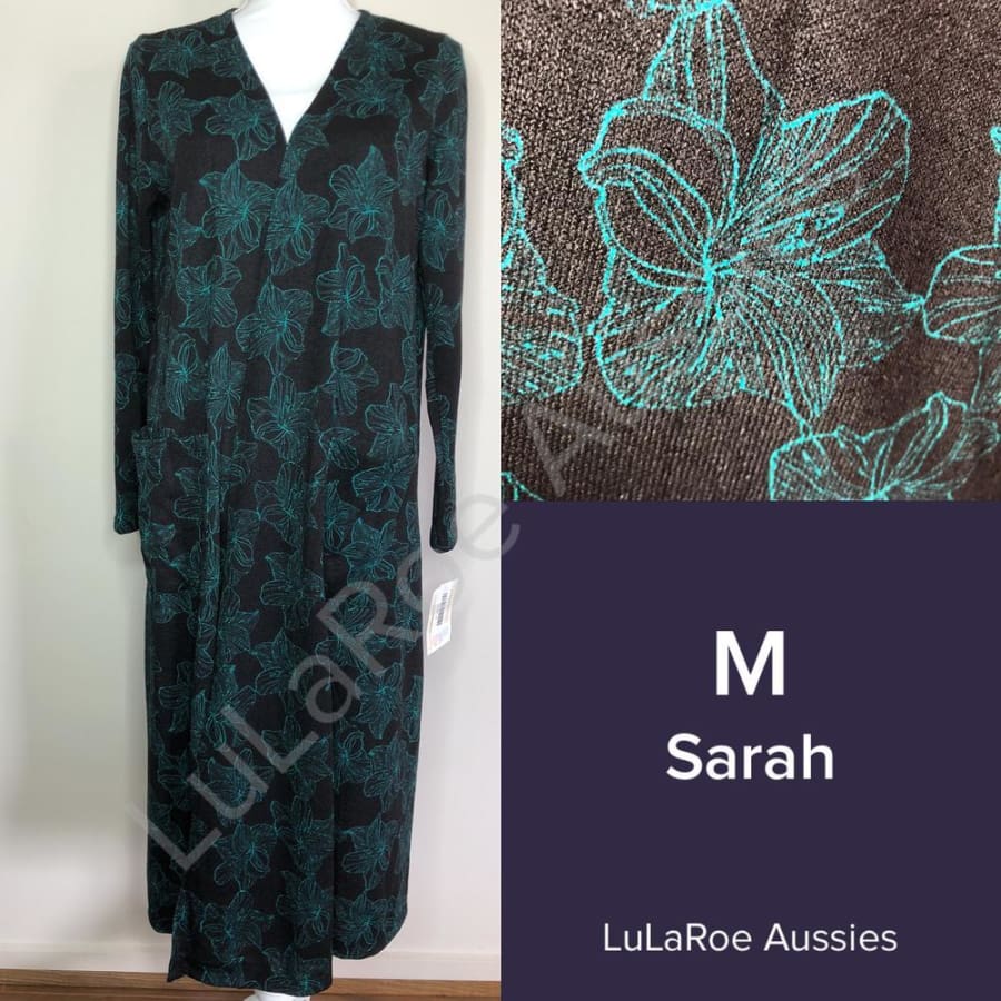 Lularoe Sarah M / Black With Teal Floral, Terry Knit Coverups
