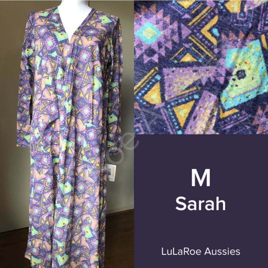 Lularoe Sarah M / Purple/aqua/yellow Tribal Print, Linen Blend Coverups