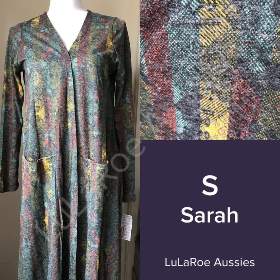 Lularoe Sarah S / Crimson/yellow/green Geo Stripes On Grey, Linen Blend Coverups