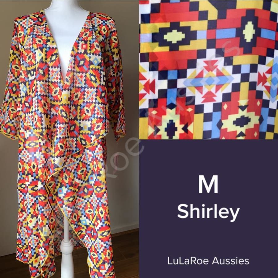 Lularoe Shirley M / Navy With Red/yellow/orange/blue/white Aztec Chiffon Coverups