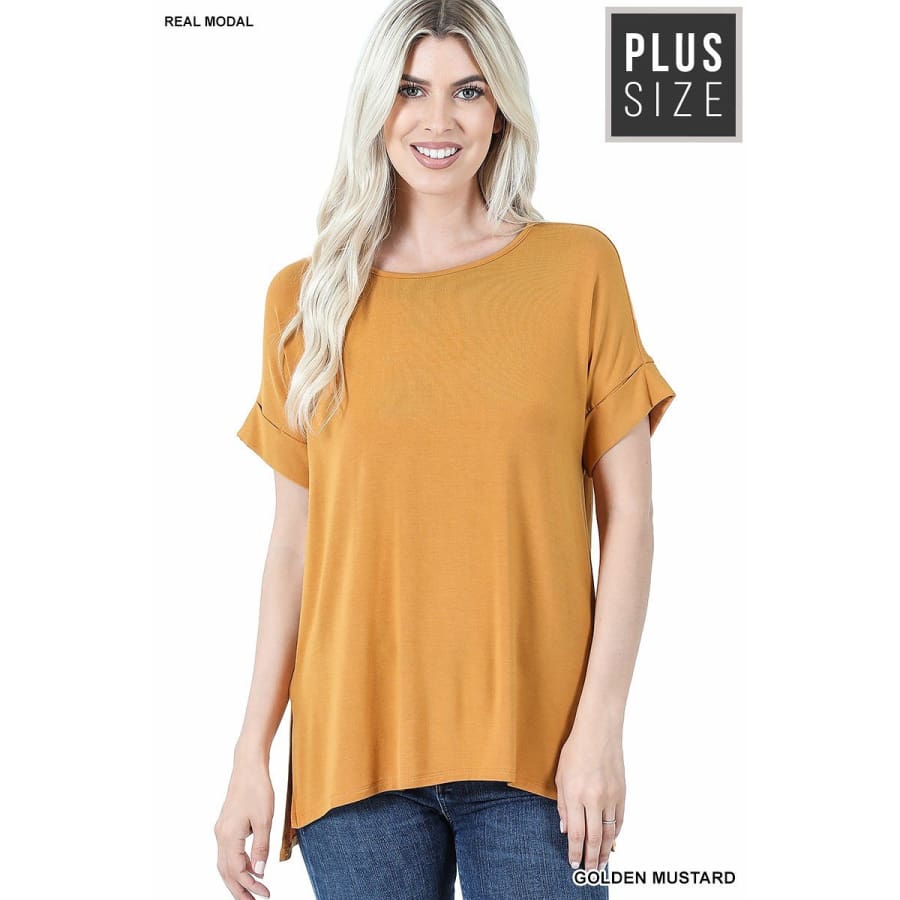 NEW! Luxe Modal Short Cuff Sleeve Boat Neck Top with High-Low Hem Tops