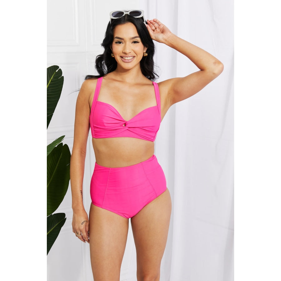 Marina West Swim Take A Dip Twist High-Rise Bikini in Pink Hot Pink / S