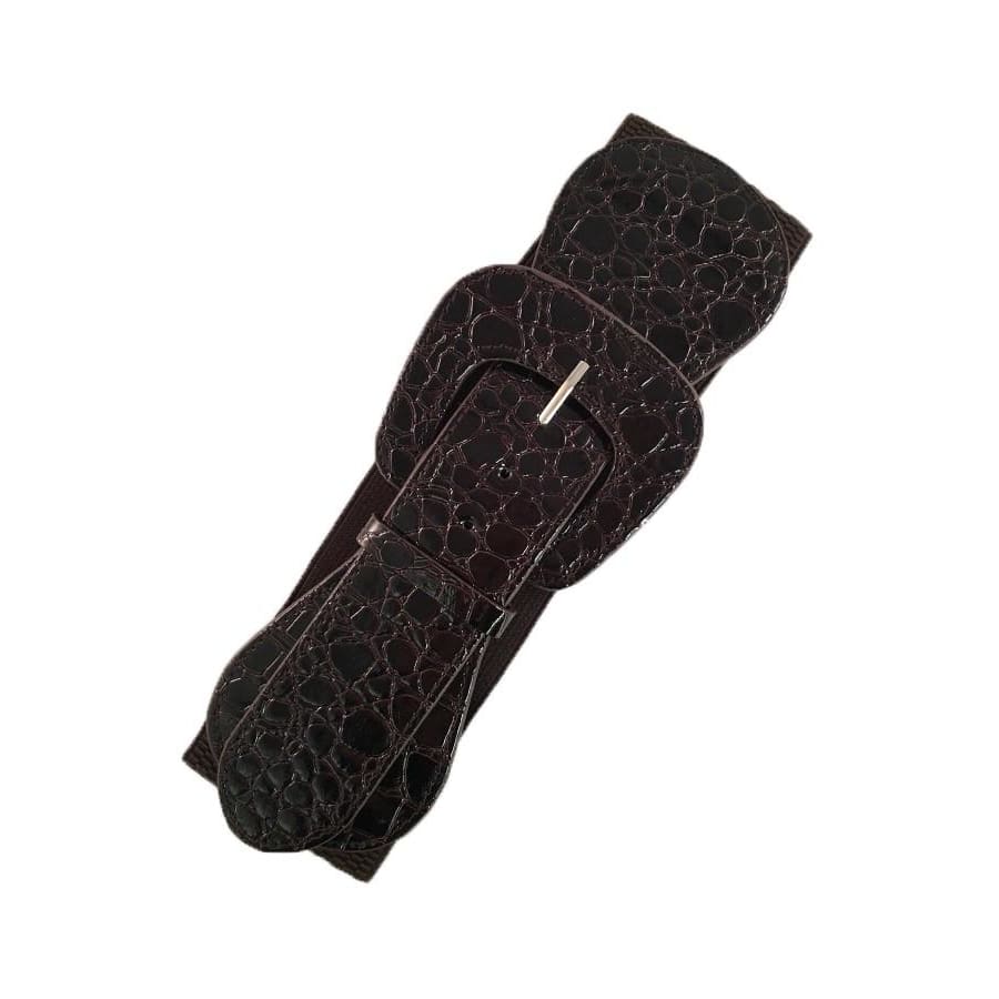 Midi Size Modern Elastic Belt Chocolate Croc