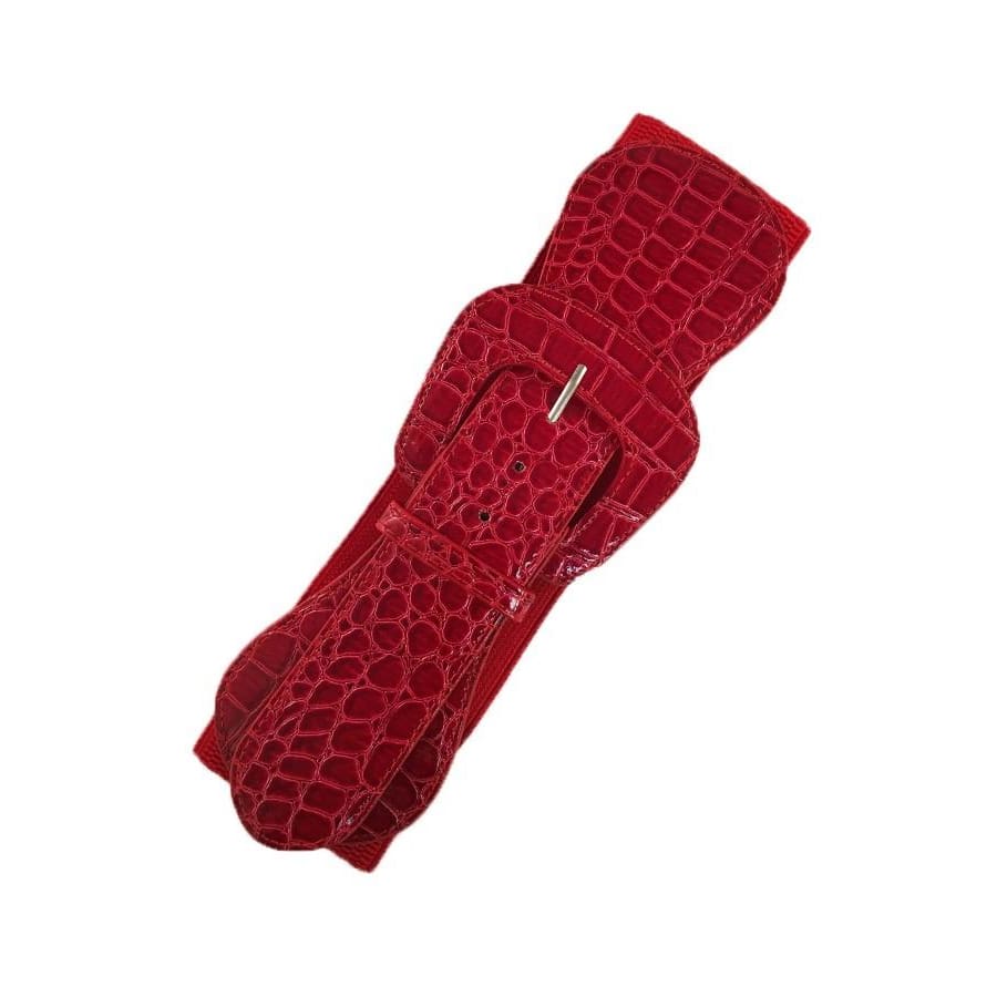 Midi Size Modern Elastic Belt Red Croc
