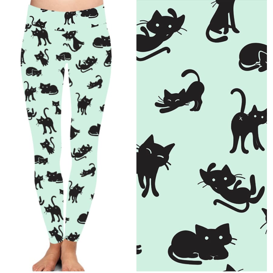 PREORDER limited quantities! Buttery Soft Leggings in Bold Prints ETA late January! OS / Mint Chocolate Cat Leggings