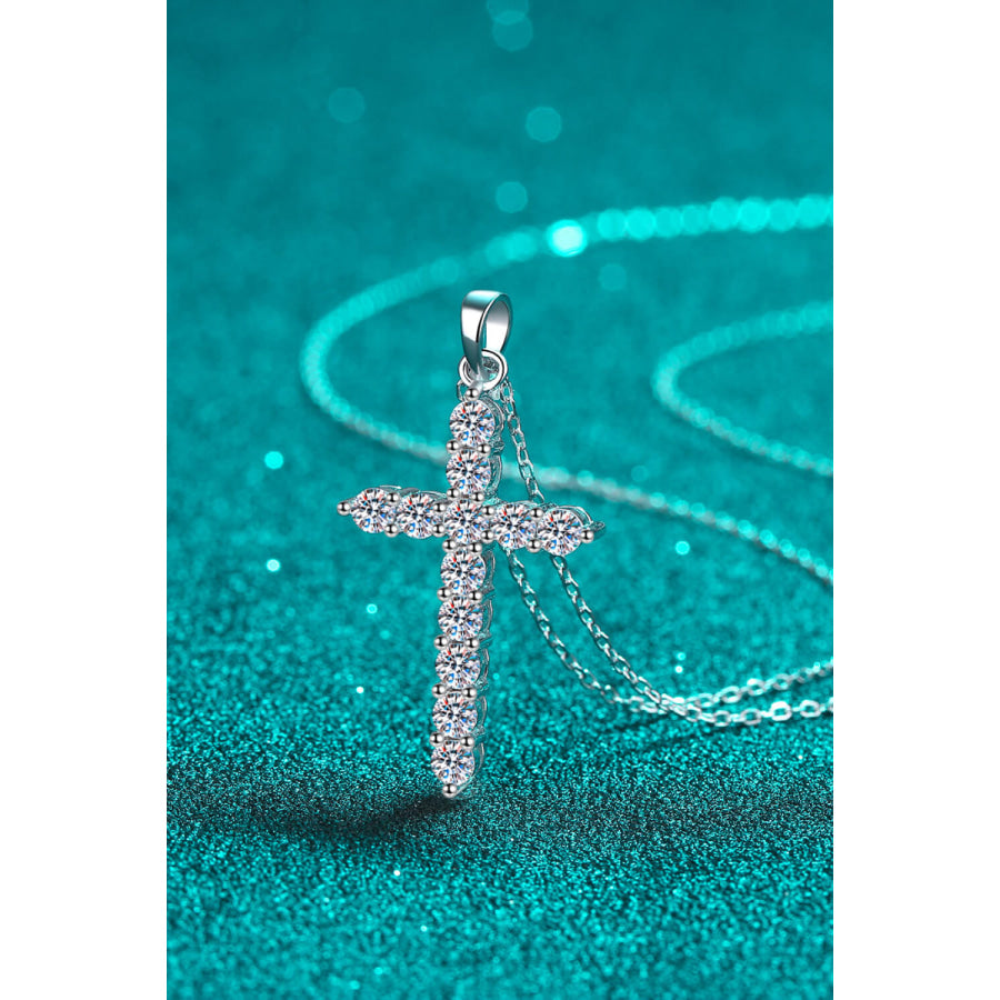 Moissanite Cross Pendant Chain Necklace Silver / One Size