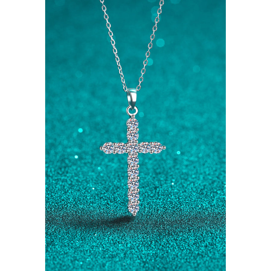 Moissanite Cross Pendant Chain Necklace Silver / One Size