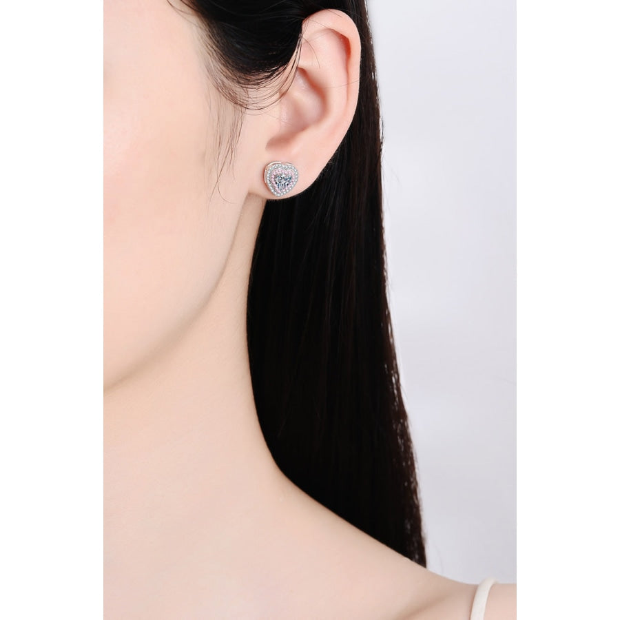 Moissanite Heart-Shaped Stud Earrings Silver / One Size