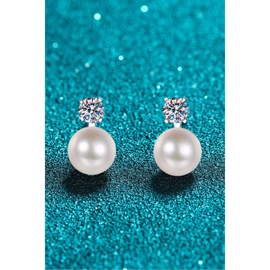 Moissanite Pearl Stud Earrings Pearl / One Size