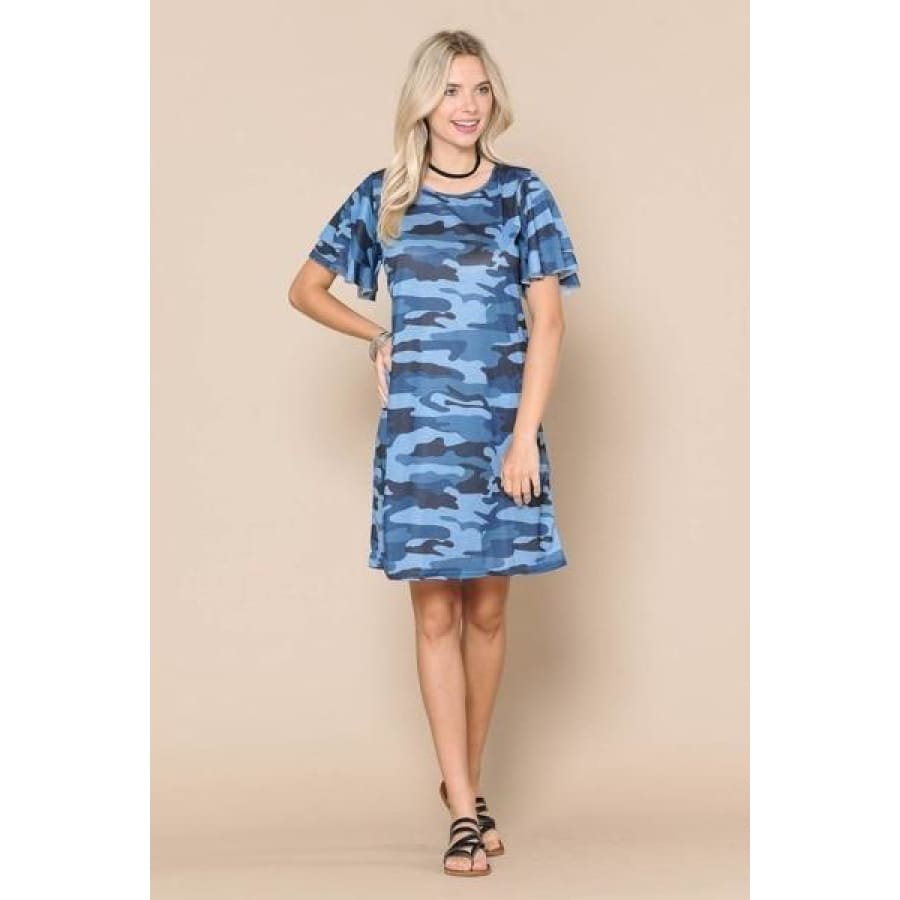 NEW! Navy Blue Camouflage Short Sleeve Dress Dresses