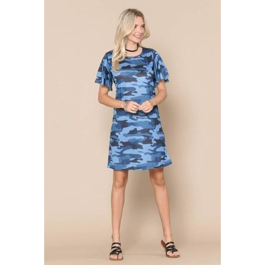 NEW! Navy Blue Camouflage Short Sleeve Dress Dresses