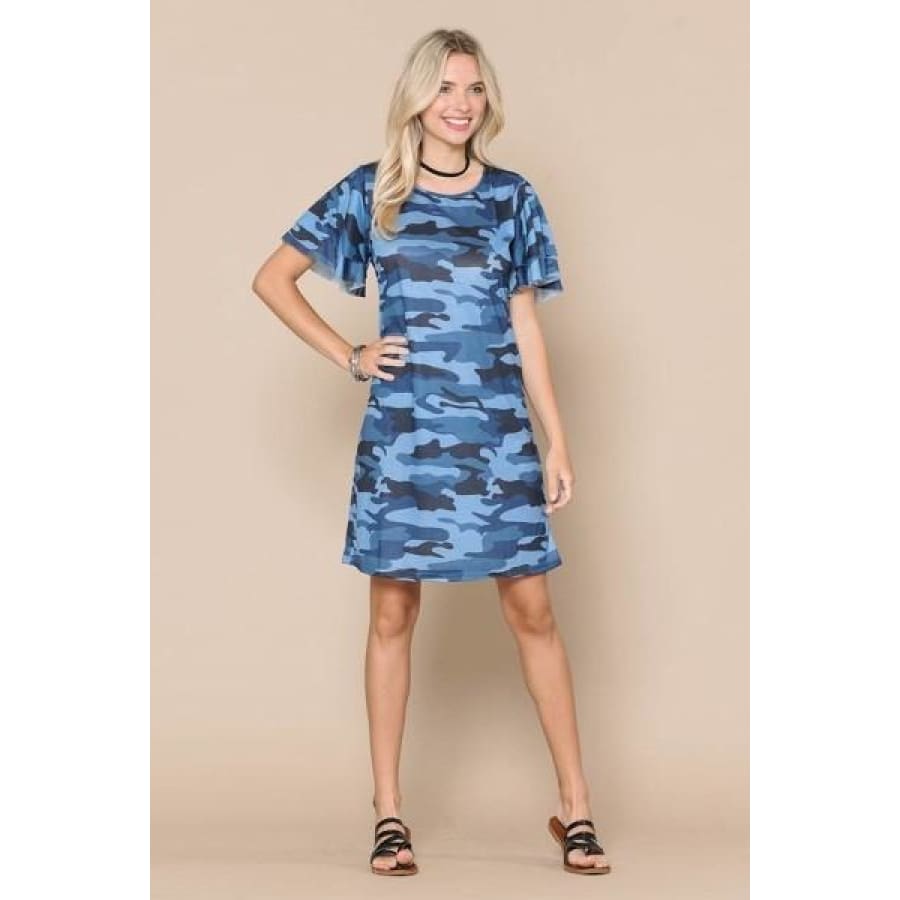NEW! Navy Blue Camouflage Short Sleeve Dress M Dresses