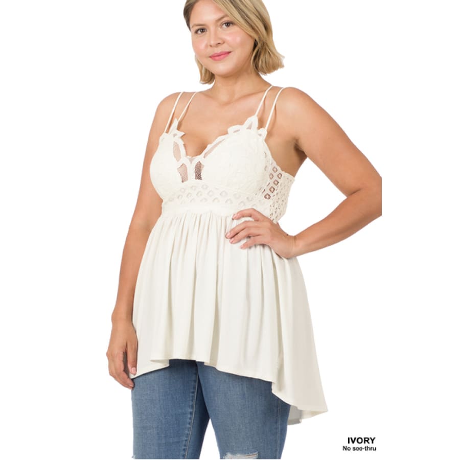 NEW! Crochet Lace Camisole with Removable Bra Pads Ivory / 1XL Bra