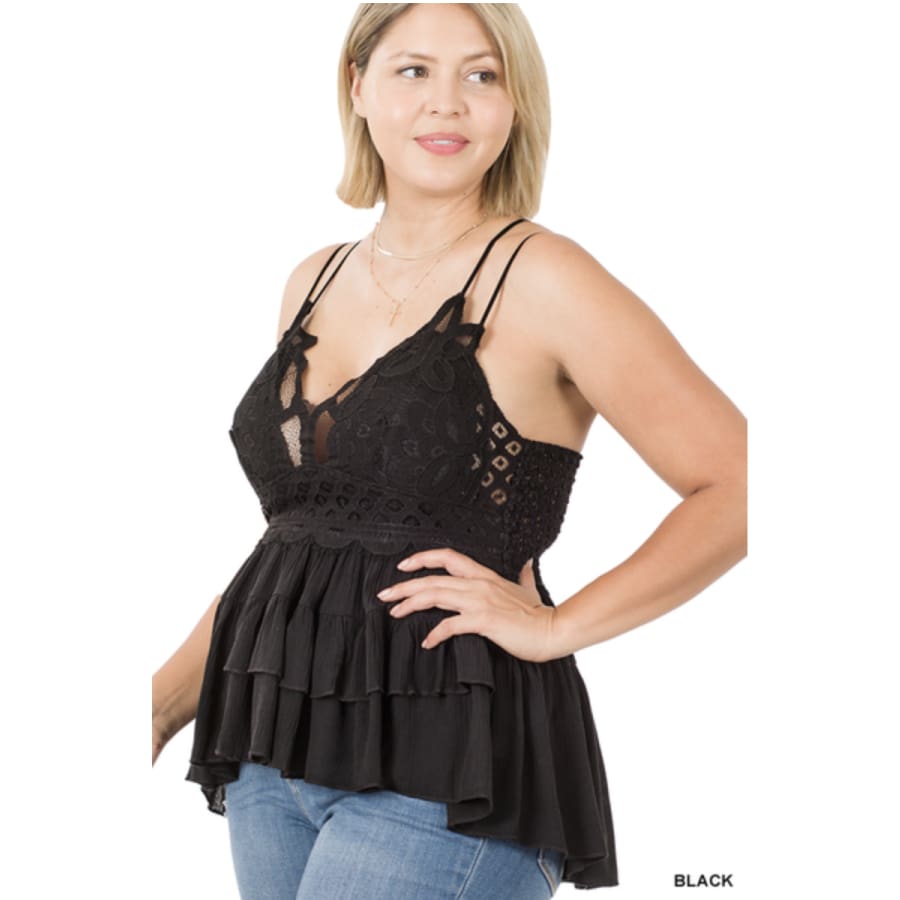 NEW! Crochet Lace Peplum Camisole with Removable Bra Pads Bra