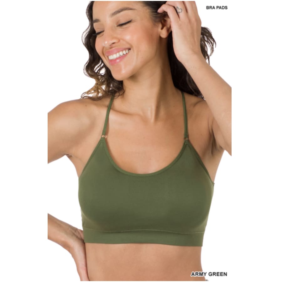 NEW! Cross Back Padded Seamless Bralette with Adjustable Straps Coming Soon! Army Green / OneSize S-XL Bralette