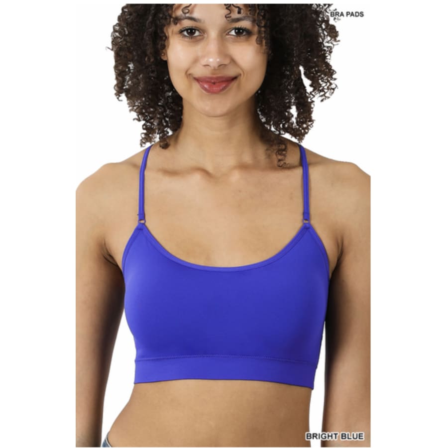 NEW! Cross Back Padded Seamless Bralette with Adjustable Straps Bright Blue / OneSize S-XL Bralette
