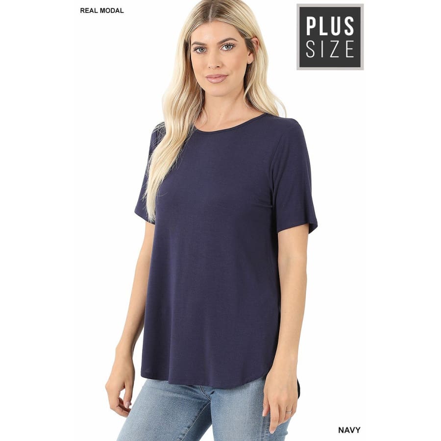 NEW! Luxe Modal Short Sleeve Round Neck Top with High-Low Hem Tops