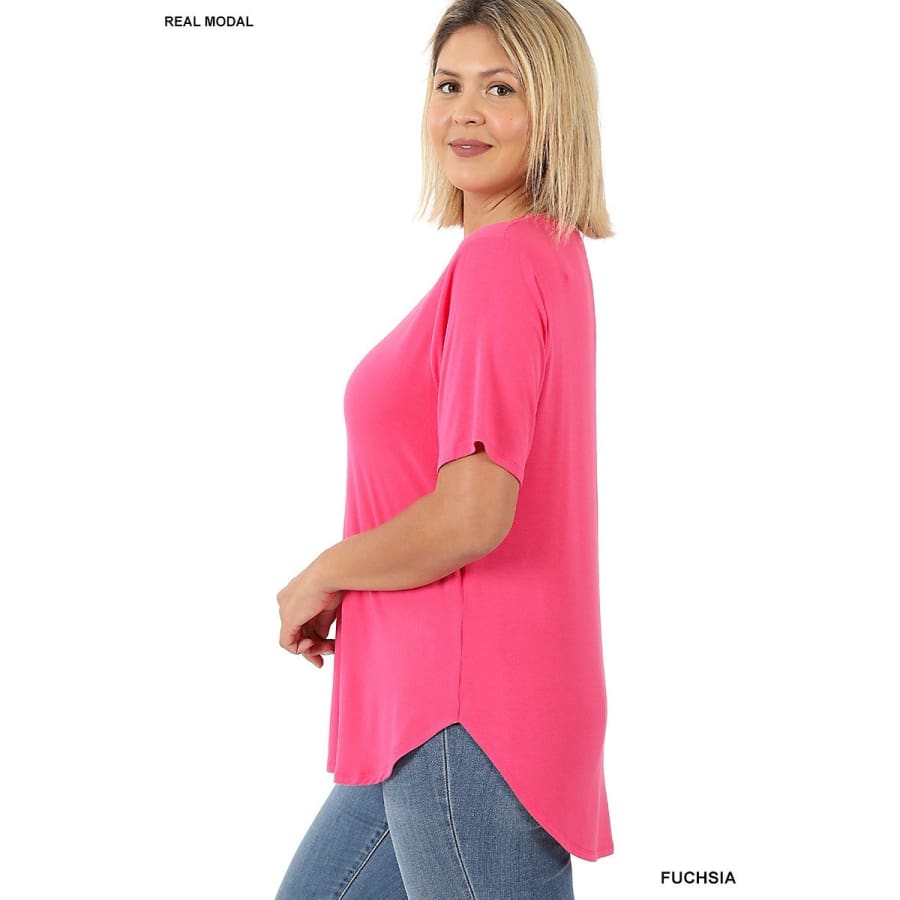 NEW! Luxe Modal Short Sleeve Round Neck Top with High-Low Hem Tops