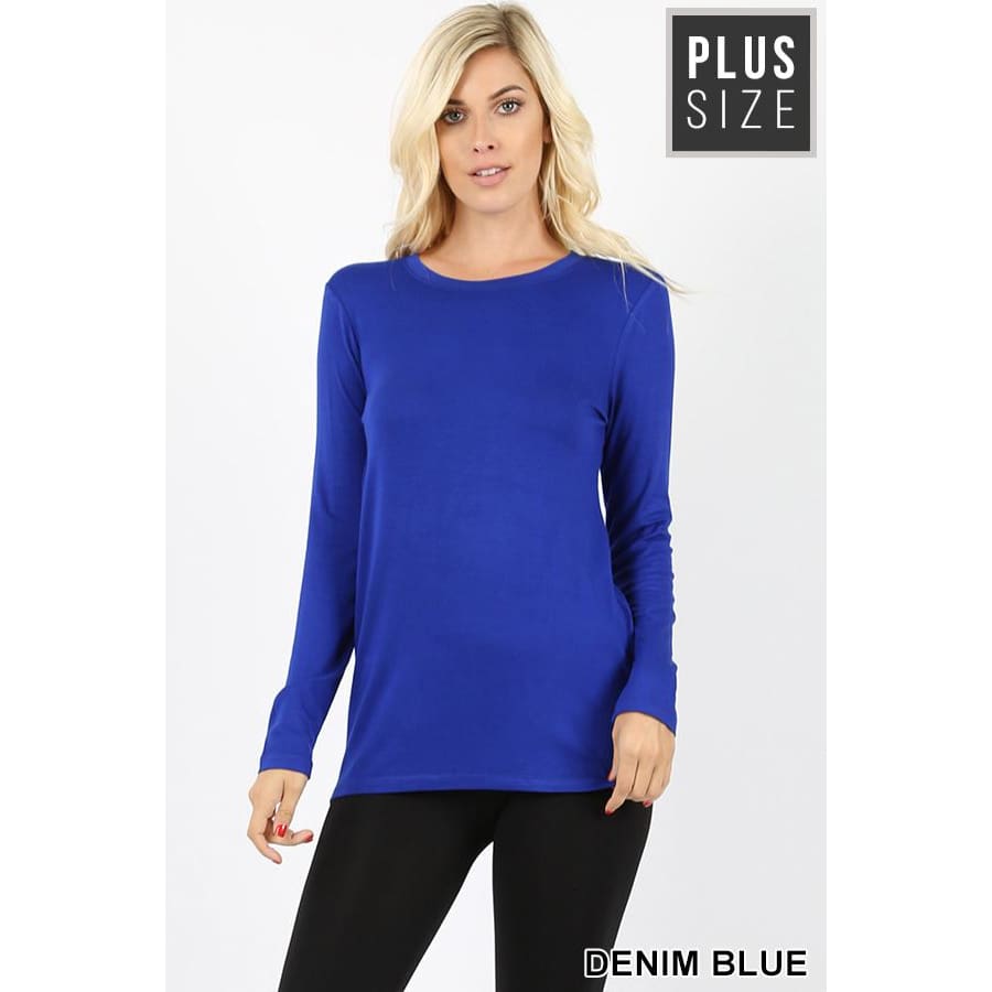 NEW! Premium Rayon Long Sleeve Round Neck Top Denim Blue / 1XL Tops