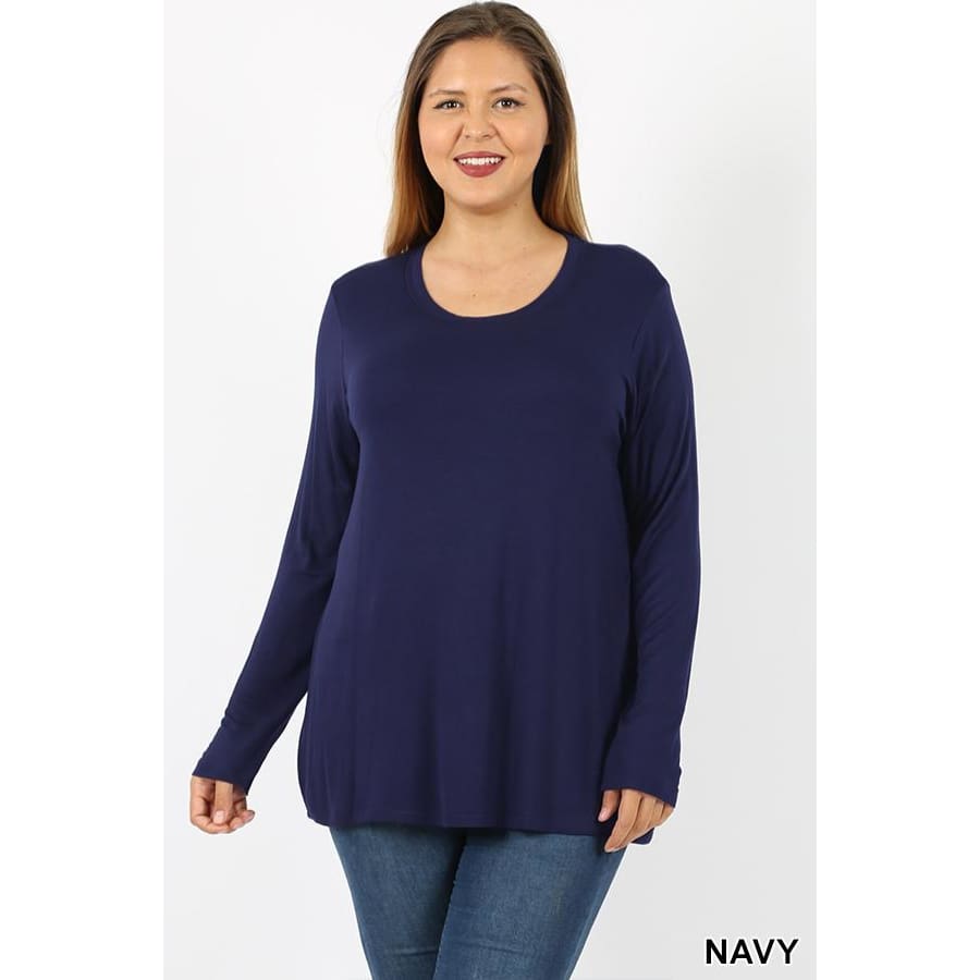 NEW! Premium Rayon Long Sleeve Round Neck Top Navy / 1XL Tops