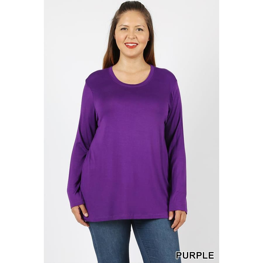NEW! Premium Rayon Long Sleeve Round Neck Top Purple / 1XL Tops