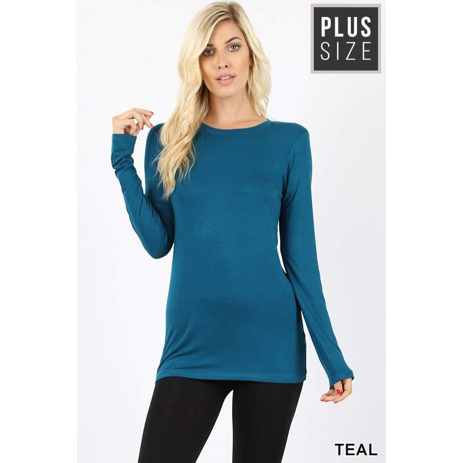 NEW! Premium Rayon Long Sleeve Round Neck Top Teal / 1XL Tops