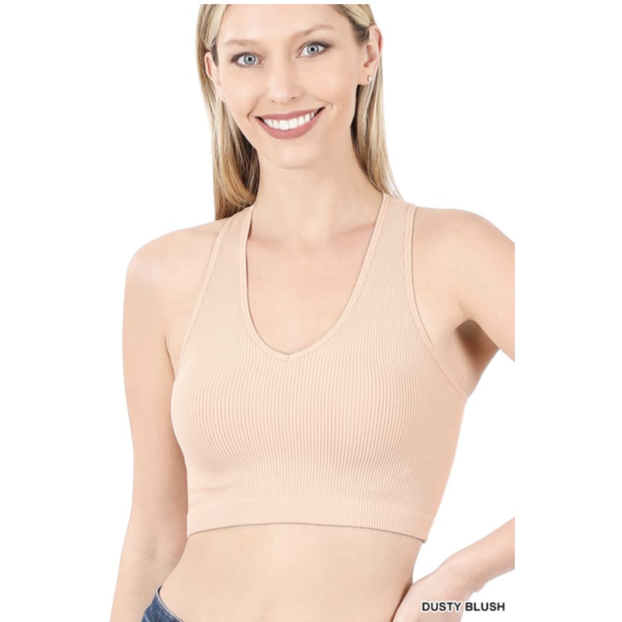 NEW! Ribbed Cropped Racerback Tank Top - Dusty Blush Dusty Blush / S/M Bralette