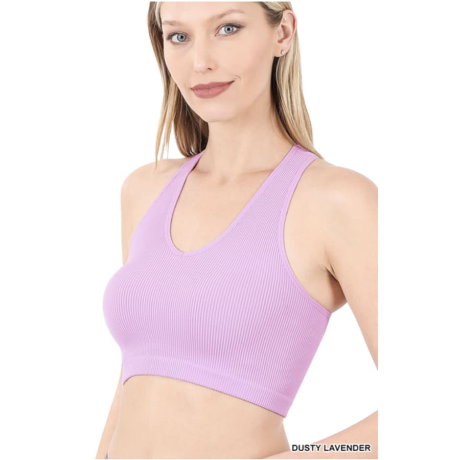 NEW! Ribbed Cropped Racerback Tank Top Dusty Lavender / S/M Bralette