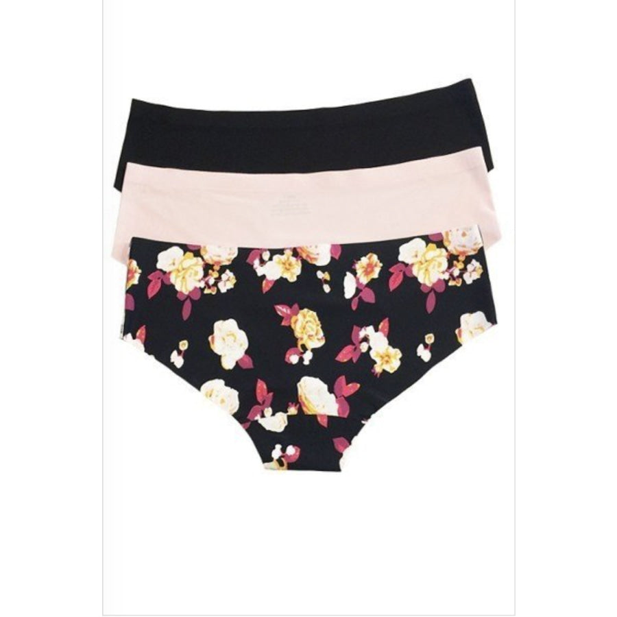 NEW! Seamless No Show Laser Cut Low-rise Panty 3-pack S / Black Floral/Light Pink/Black Panties