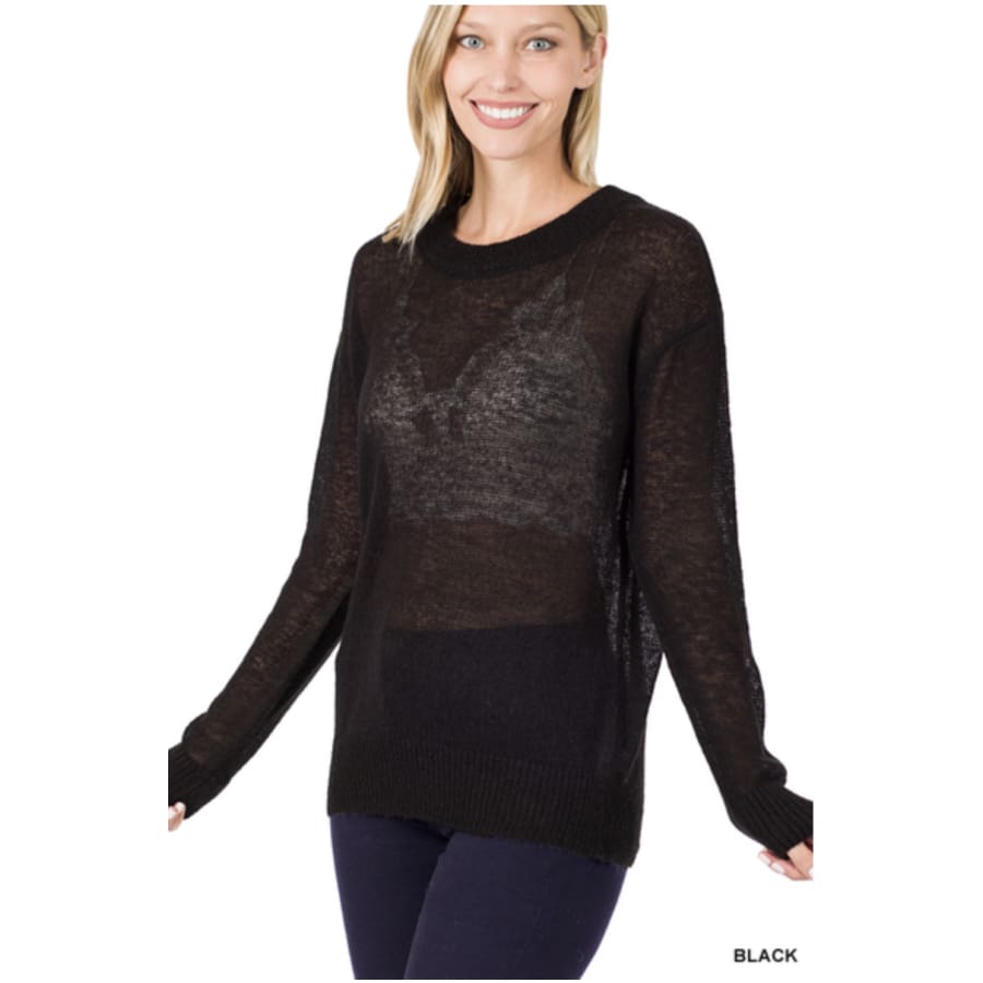 New! See-Through Wool Sweater - Black S Sweater