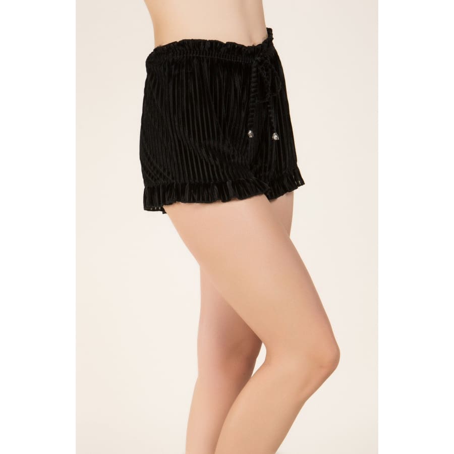 NEW! Velvet Vertical Stripe Shorts with Ruffled Hem and Drawstring Sleepwear