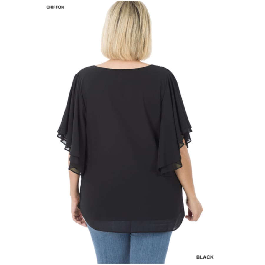 Coming Soon! Woven Double Layer Chiffon Top with Flutter Sleeves Tops