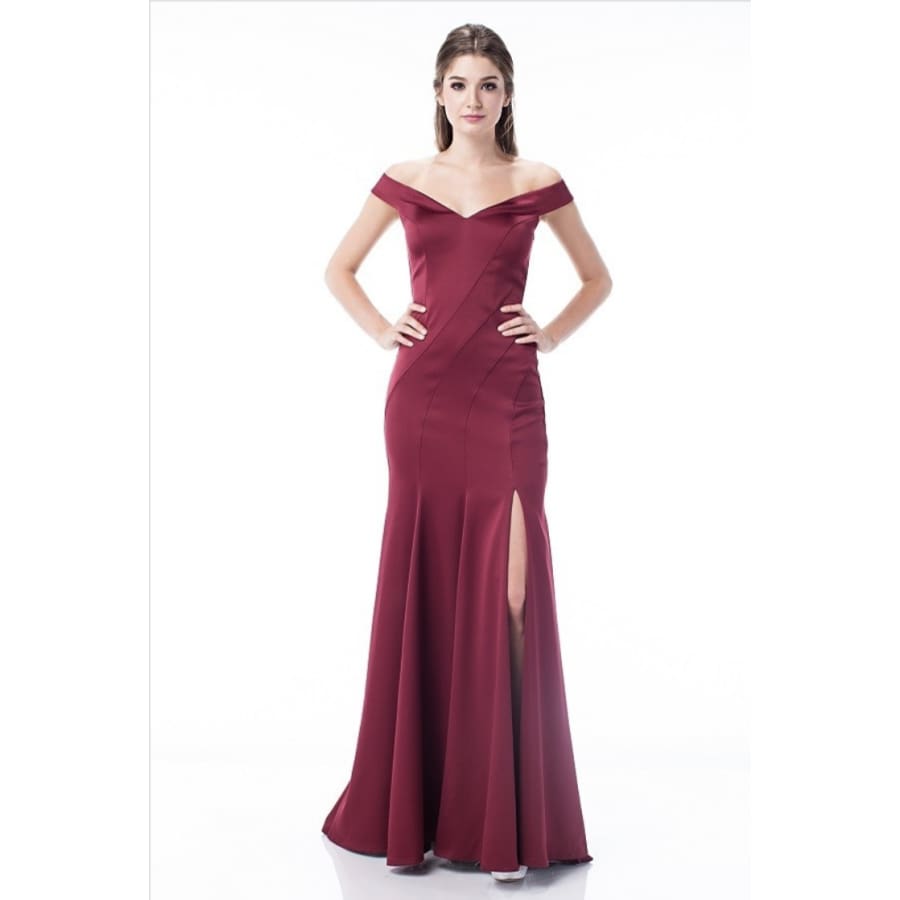 Off the Shoulder Mermaid Gown with Slit and Pleated Skirt Red / M Gown