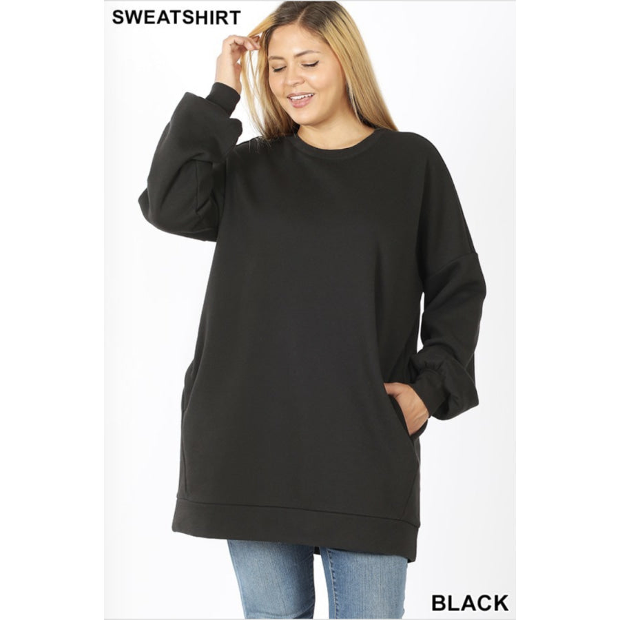 NEW! Oversized Loose Fit Round Neck Sweatshirt with Pockets Midnight Navy / 1XL Tops