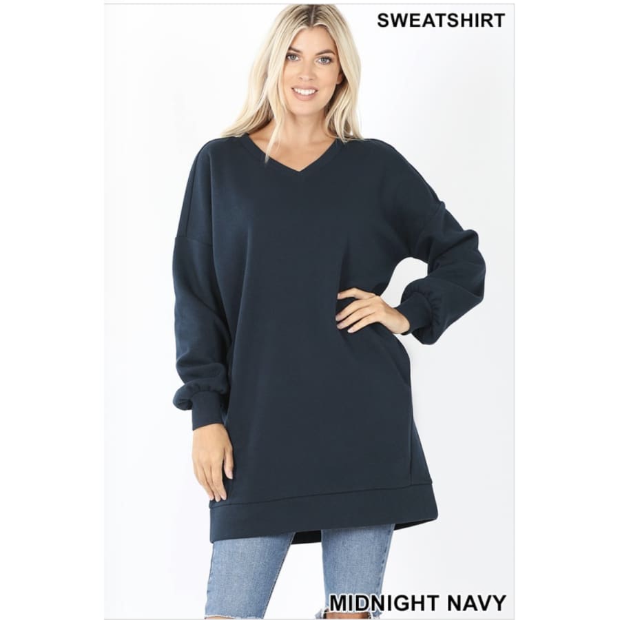 Oversized Loose Fit V-Neck Sweatshirt with Pockets Tops