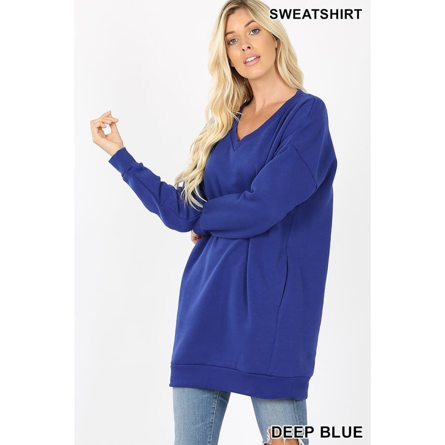 Oversized V-Neck Sweatshirt with Pockets S/M / Deep Blue Shirt