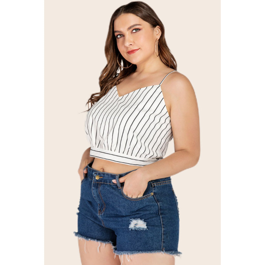 Plus Size Striped Tie-Back Cropped Cami