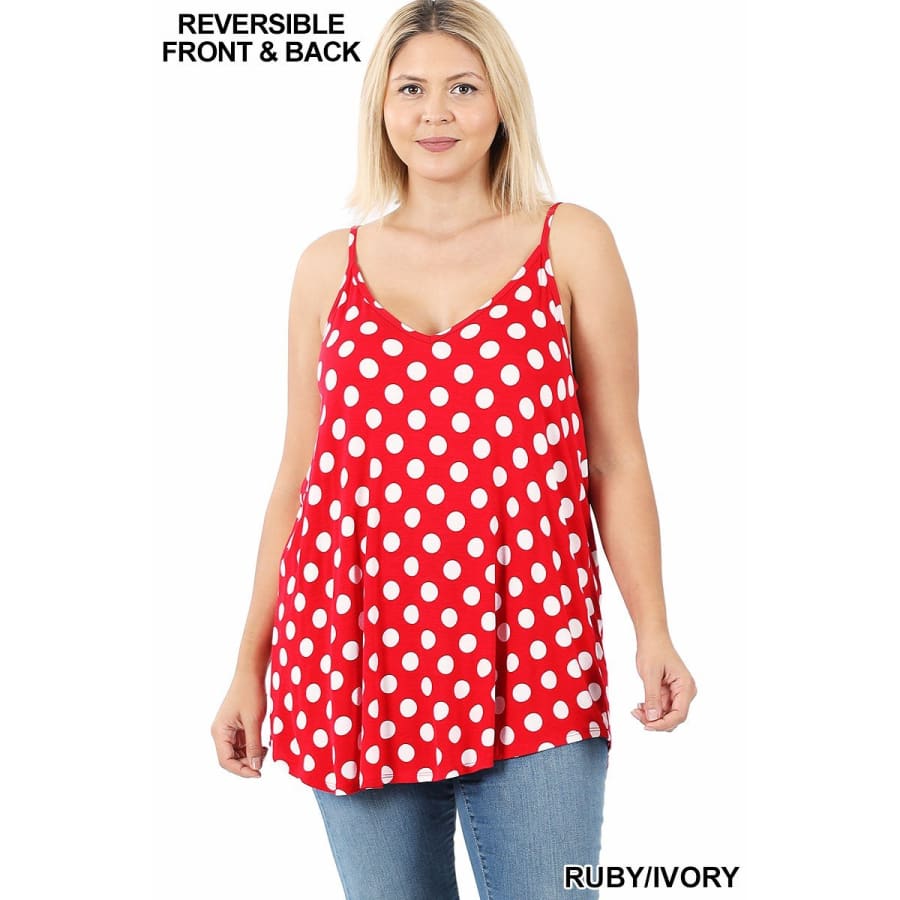 NEW! Polka Dot V-Neck/Scoop-Neck Reversible Camisole Ruby/Ivory / 1XL Tops