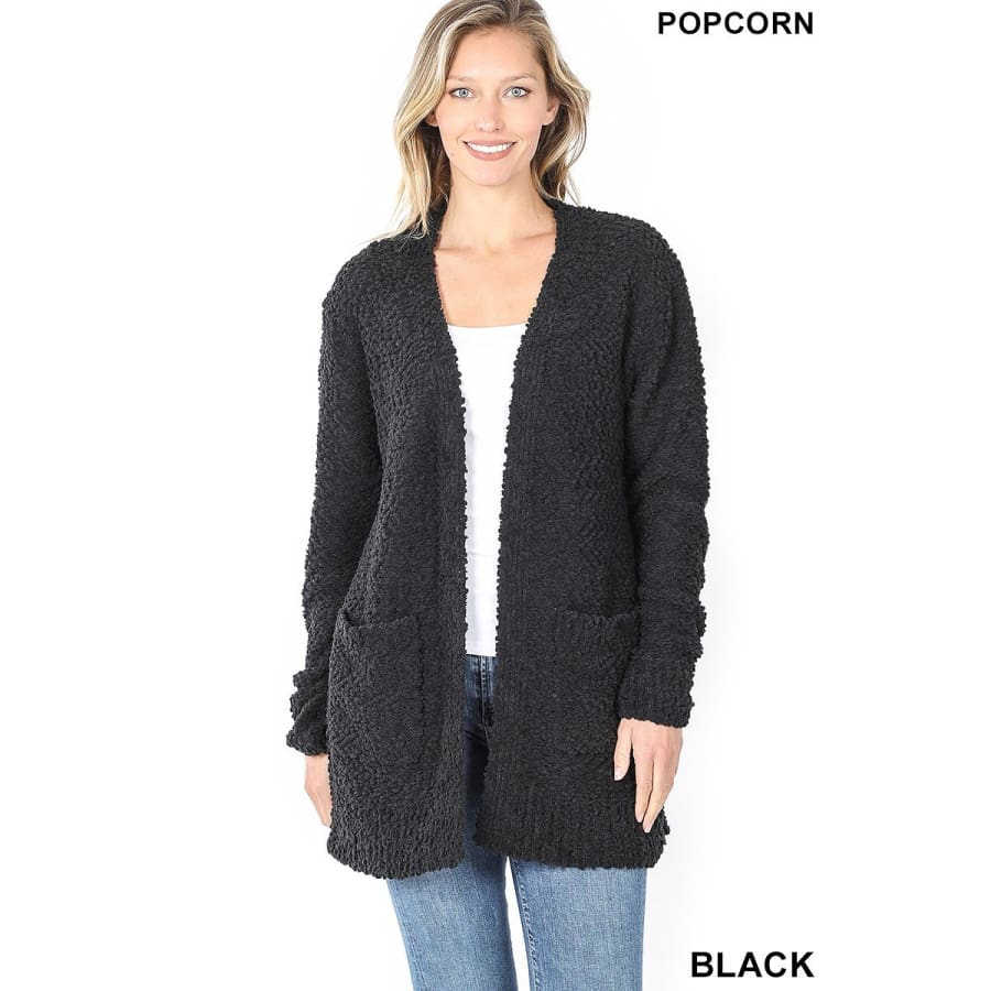 NEW! Popcorn Cardigan with Pockets Black / S Coverup