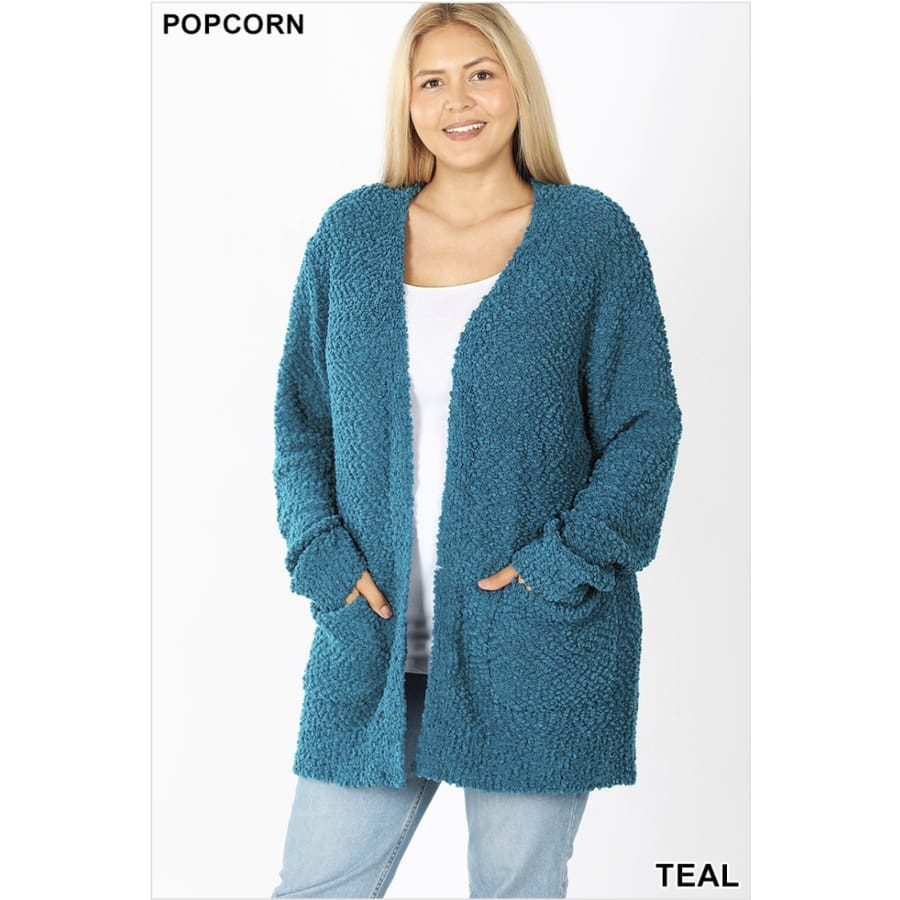 NEW! Popcorn Cardigan with Pockets Teal / 1XL Coverup