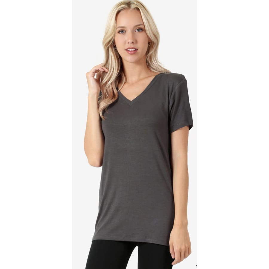 Premium Rayon V Neck Short Sleeve Tee S / Charcoal Tops