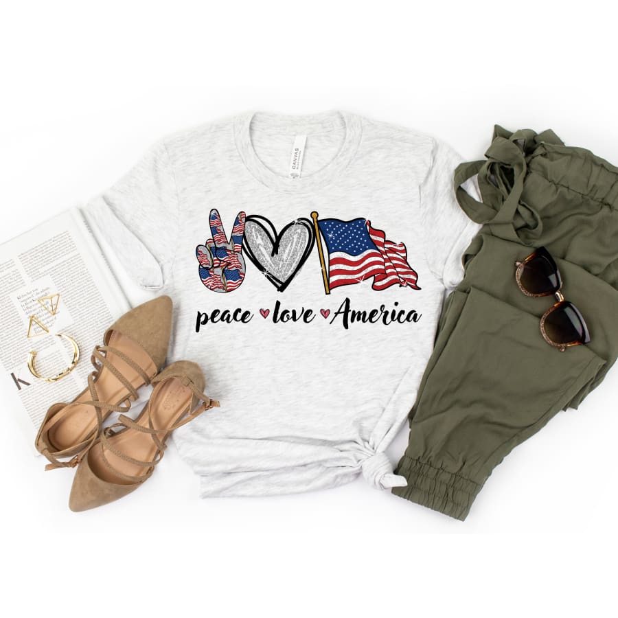 PREORDER Custom Design T-Shirts - Peace Love America - ETA 4-6 weeks Adult XS / White T Shirts