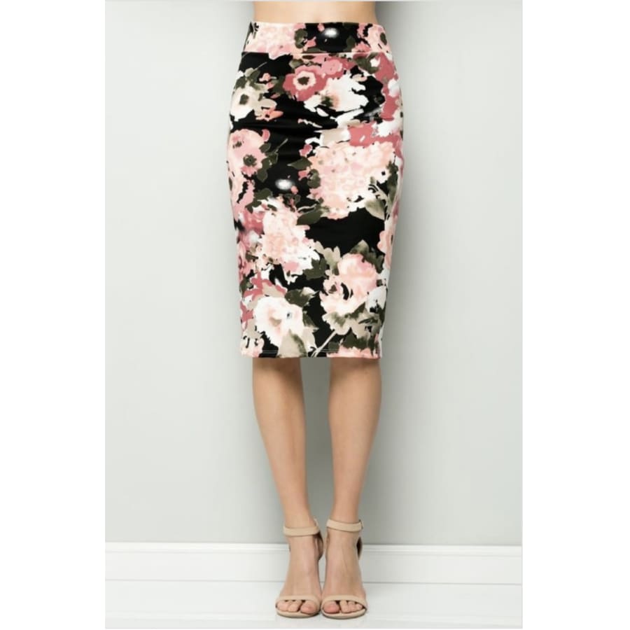NEW! Pencil Skirts S / Black with Pink Floral Skirts