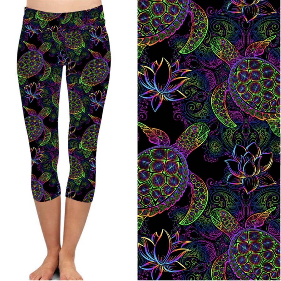 PREORDER! Buttery Soft Capri Leggings in Bold Prints Limited Quantities ETA early DEC! Psychedelic Tortoise / OS Leggings