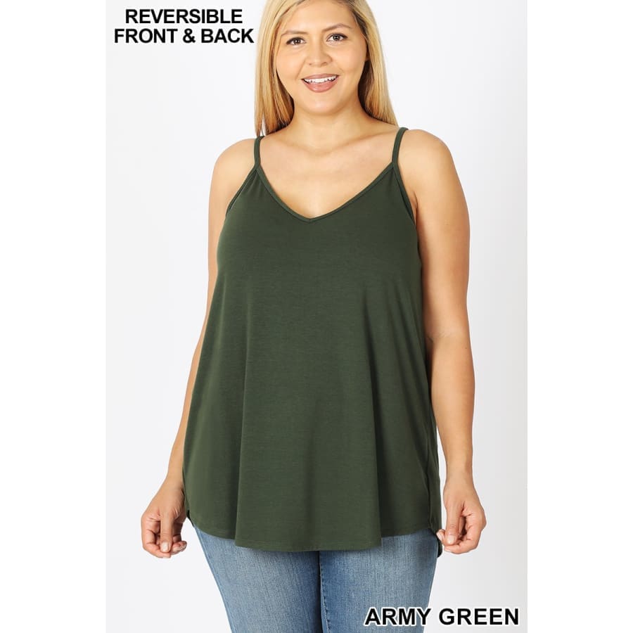 NEW Colours! Reversible Spaghetti Cami V-Neck/Scoop-Neck Army Green / 1XL Tops