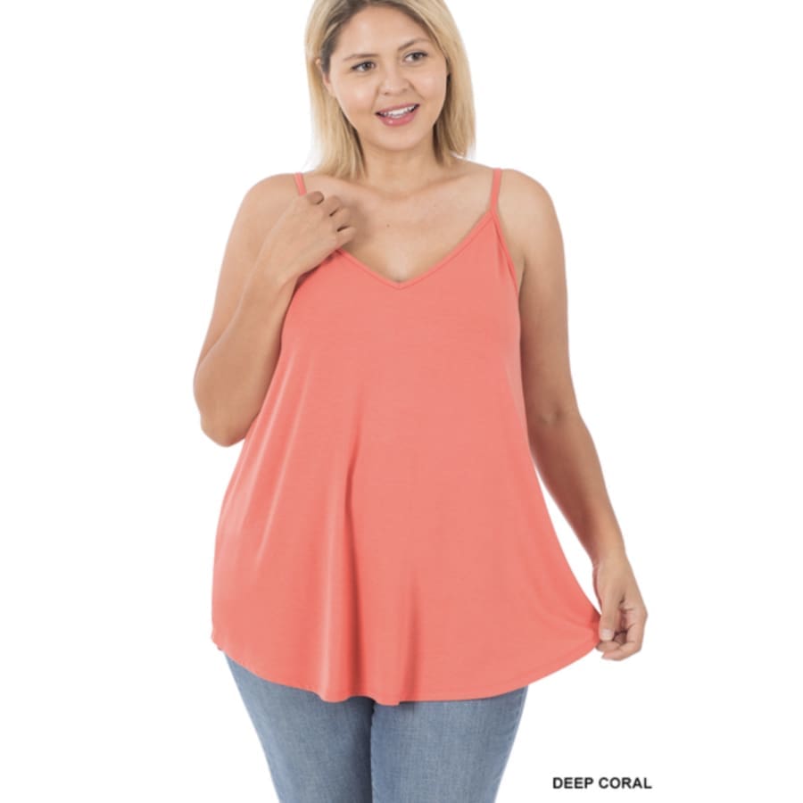 NEW Colours! Reversible Spaghetti Cami V-Neck/Scoop-Neck Deep Coral / 1XL Tops