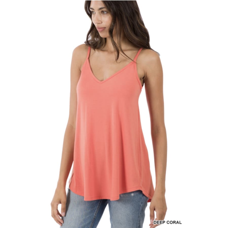 NEW Colours! Reversible Spaghetti Cami V-Neck/Scoop-Neck Deep Coral / S Tops