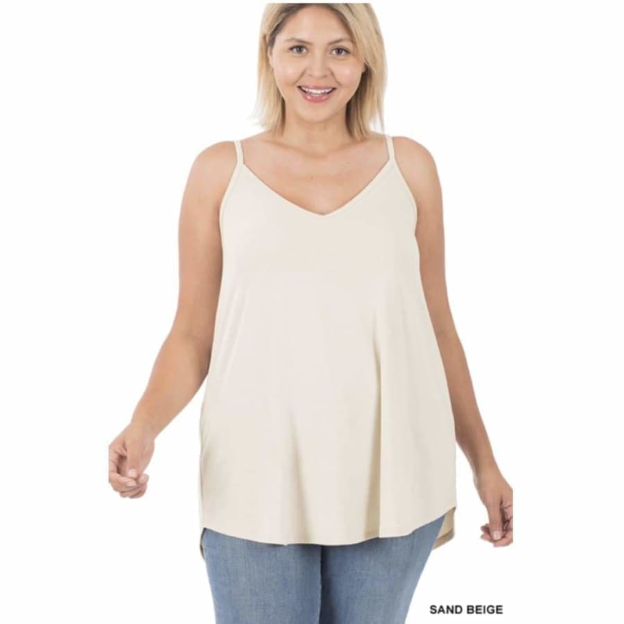 Coming Soon! NEW Colours! Reversible Spaghetti Cami V-Neck/Scoop-Neck (ETA 2-3 weeks) Sand Beige / 1XL Tops