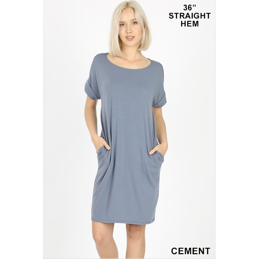 Now here! Rolled Short Sleeve Round Neck Dress S / Cement Dresses